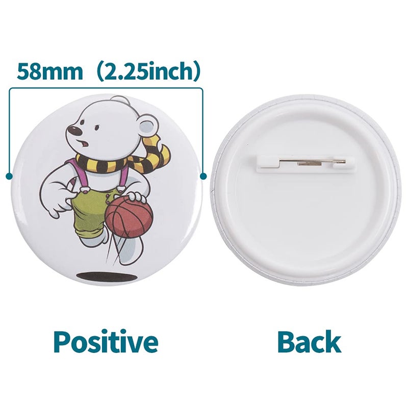 Happizza 200 Sets 58mm(2.25 in) Blank Pin Back Button Parts for Button Maker Machine 58mm  Round Badge Making Supplies  Includes Metal Cover  Plastic Button Back Cover  Clear Film&Blank Paper - Image 5